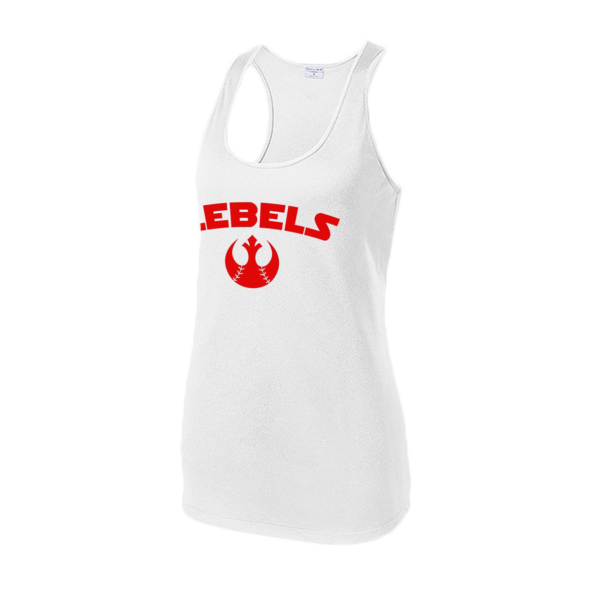 SPORT TEK WMNS RACERBACK TANK REBELS WHITE